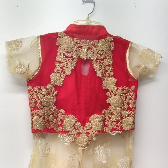 Red & Gold Embroidered High-Low Dress duster – Elegant Party & Wedding Outfit - Picture 4 of 7